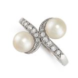 A NATURAL PEARL AND DIAMOND TOI ET MOI RING, EARLY 20TH CENTURY set with two natural pearls of