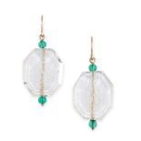 NO RESERVE - A PAIR OF ROCK CRYSTAL AND PASTE DROP EARRINGS each set with a polished octagonal piece