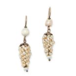 A PAIR OF ANTIQUE PEARL EARRINGS each set with a pearl suspending a cluster of pearls, designed as a