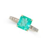 A COLOMBIAN EMERALD AND DIAMOND RING set with an emerald cut emerald of 2.00 carats, with round