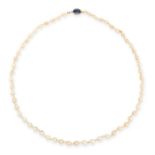 A NATURAL PEARL AND SAPPHIRE NECKLACE comprising a single row of pearls measuring 3.0-4.6mm