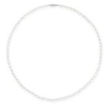A PEARL AND DIAMOND NECKLACE designed as a single row of pearls measuring 4.8mm diameter, threaded