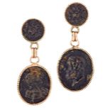A PAIR OF IRON CAMEO PENDANT EARRINGS