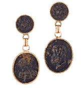 A PAIR OF IRON CAMEO PENDANT EARRINGS