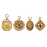 A GROUP OF FOUR 9 CARAT GOLD FOBS