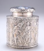 A GERMAN EXPORT SILVER TEA CANNISTER AND COVER