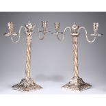 A PAIR OF OLD SHEFFIELD PLATE CANDELABRA, CIRCA 1770