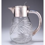 A LARGE SILVER PLATE MOUNTED CUT GLASS LEMONADE JUG