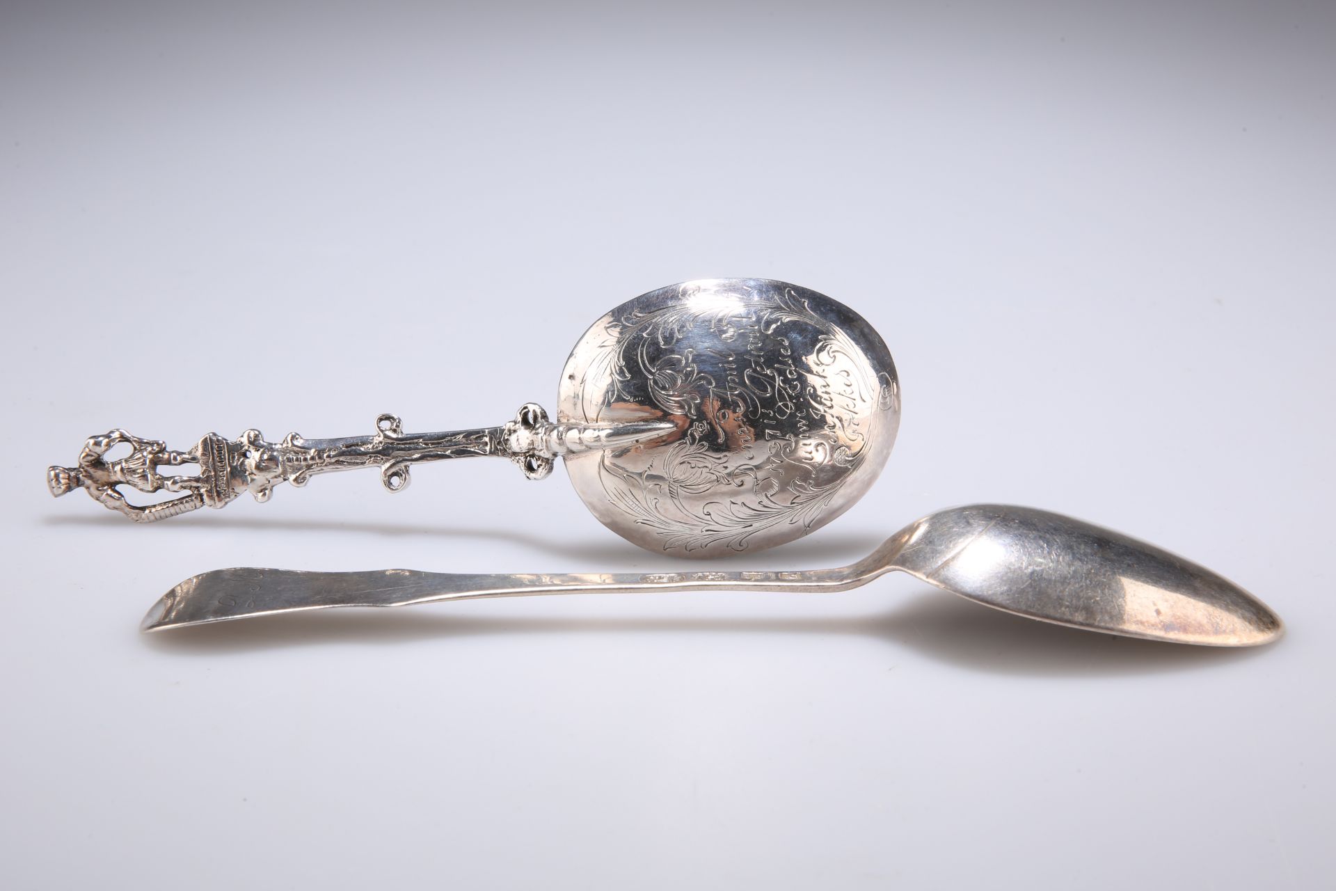 TWO CONTINENTAL SILVER TABLE SPOONS, 18TH CENTURY - Image 2 of 3