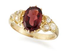 A GARNET AND DIAMOND RING