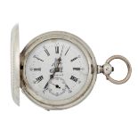 A WHITE METAL HUNTER KEY WOUND POCKET WATCH