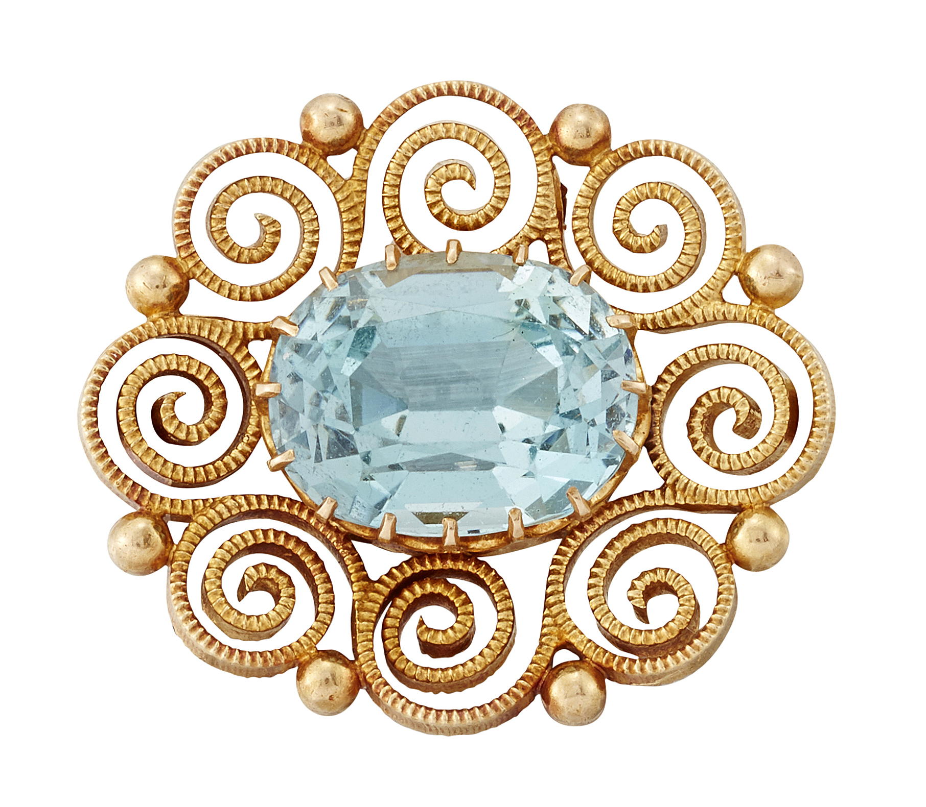 A BLUE ZIRCON BROOCH