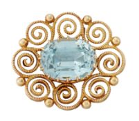 A BLUE ZIRCON BROOCH