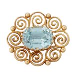 A BLUE ZIRCON BROOCH