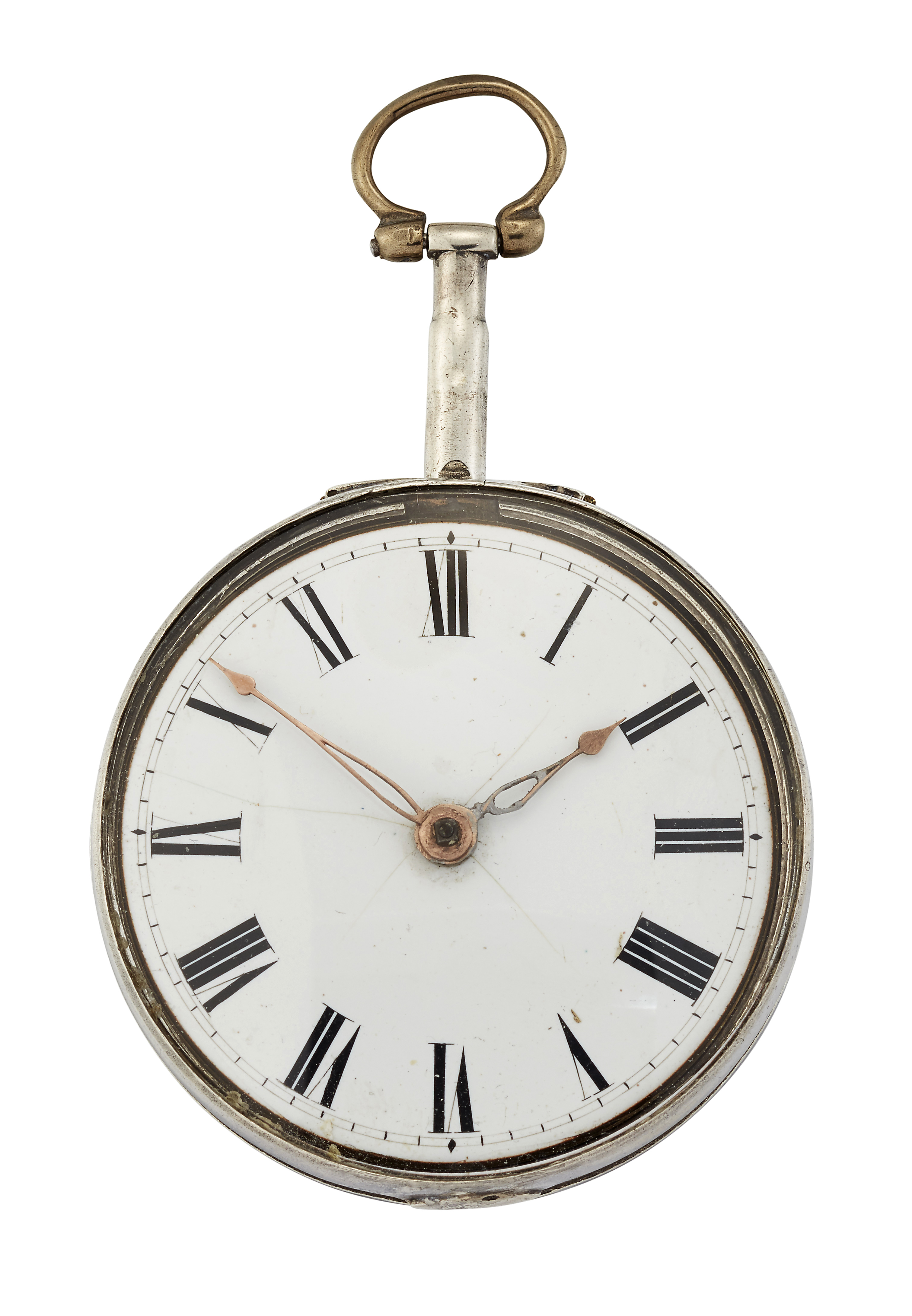 A SILVER KEY WOUND POCKET WATCH