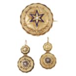 A VICTORIAN DIAMOND AND ENAMEL TARGET BROOCH AND EARRING SUITE