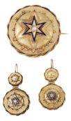 A VICTORIAN DIAMOND AND ENAMEL TARGET BROOCH AND EARRING SUITE