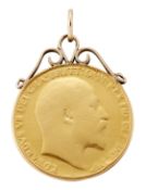 AN EDWARD VII, 1902 DOUBLE SOVEREIGN WITH SOLDERED SCROLL MOUNT AS A PENDANT