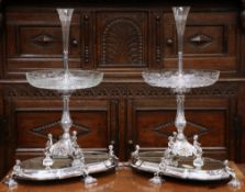 A HANDSOME PAIR OF 19TH CENTURY SILVER-PLATED CENTREPIECES