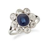 AN EARLY 20TH CENTURY SAPPHIRE AND DIAMOND CLUSTER RING