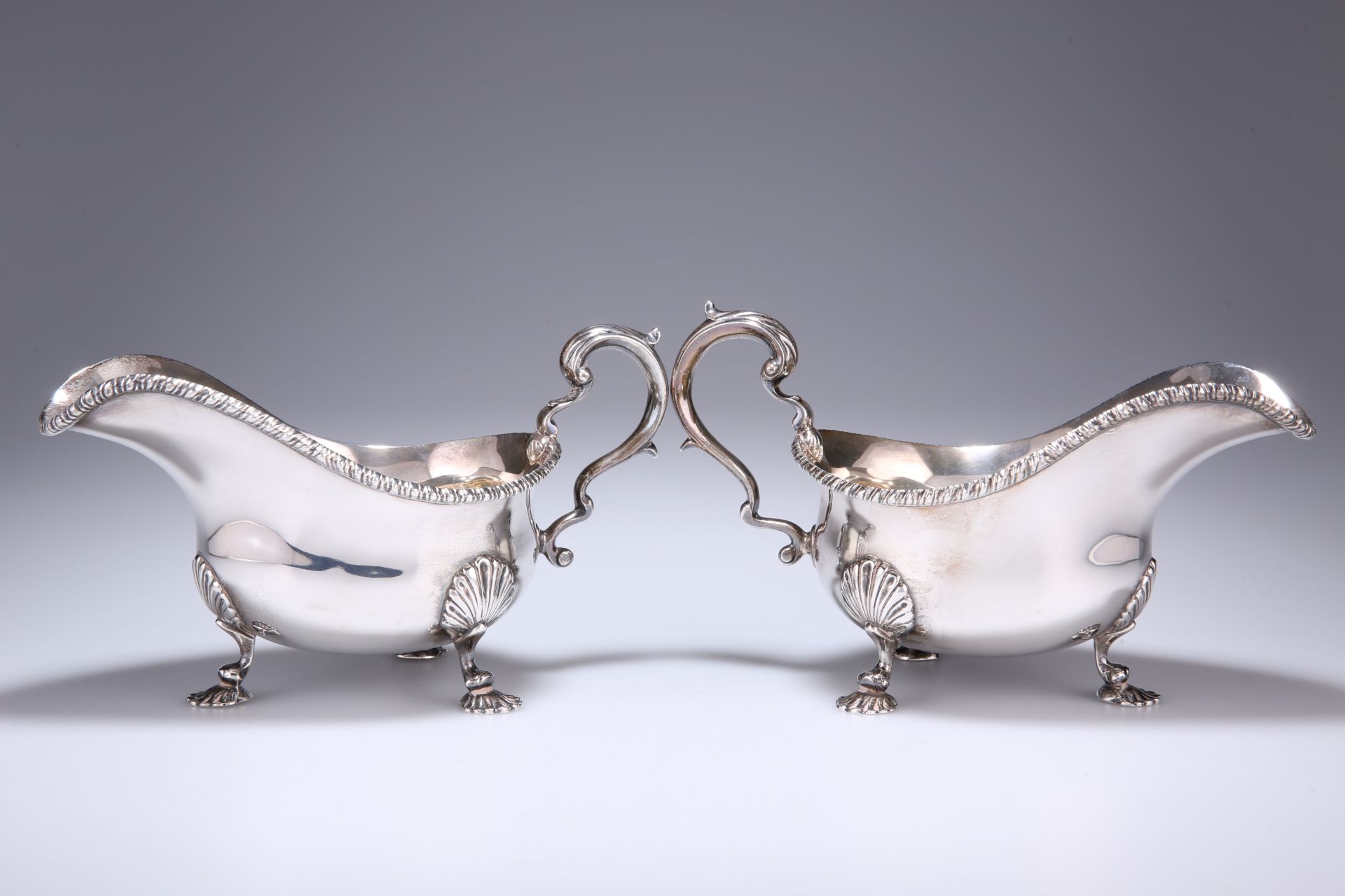 A PAIR OF HANDSOME GEORGE III STYLE SILVER SAUCEBOATS - Image 2 of 3