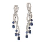 A PAIR OF SAPPHIRE AND DIAMOND PENDANT EARRINGS