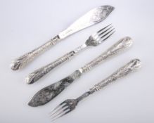 A SET OF VICTORIAN SILVER FISH KNIVES AND FORKS