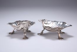 A PAIR OF GEORGE II SILVER SHELL-FORM BUTTER DISHES