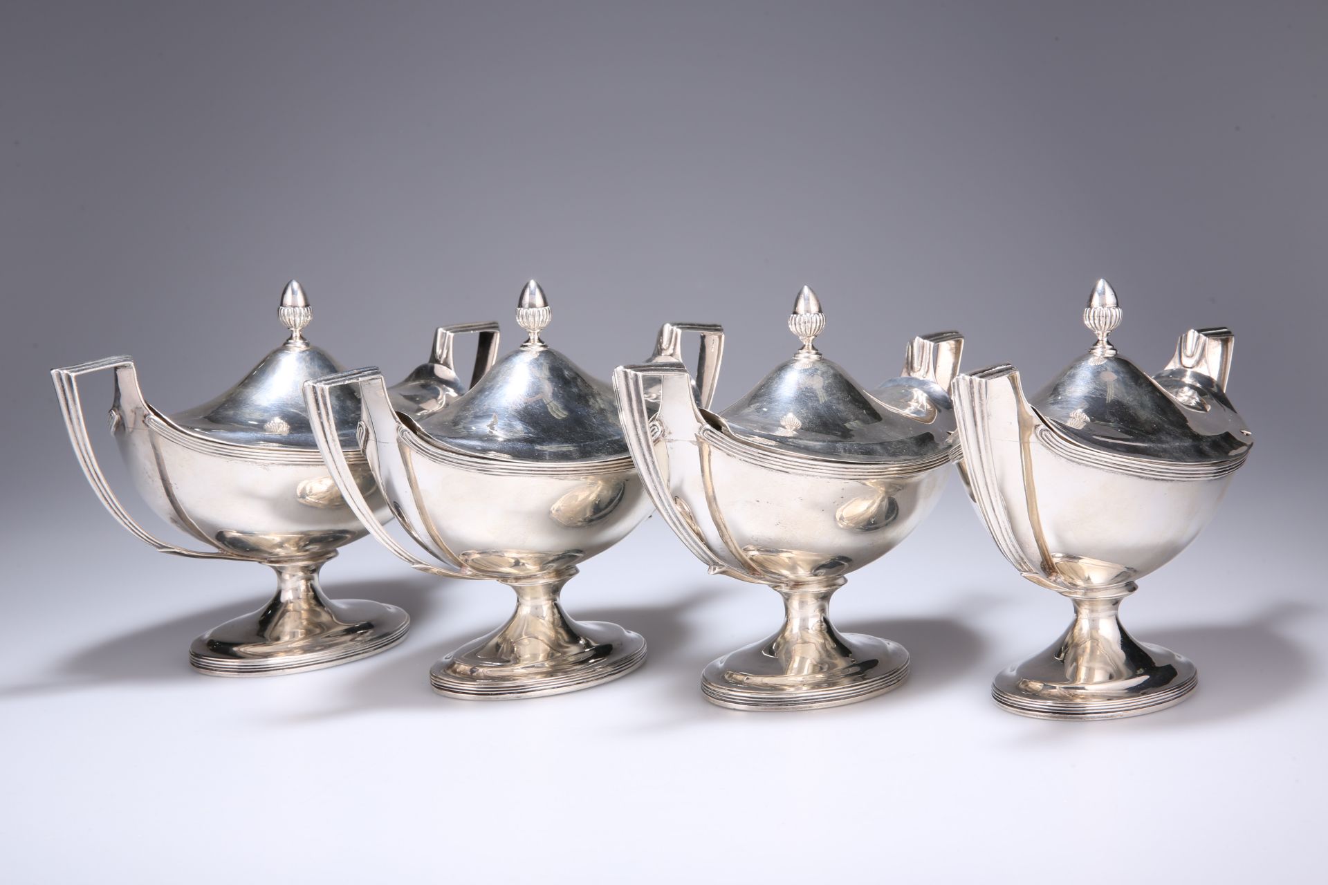 A SET OF FOUR GEORGE III SILVER SAUCE TUREENS AND COVERS - Image 2 of 4