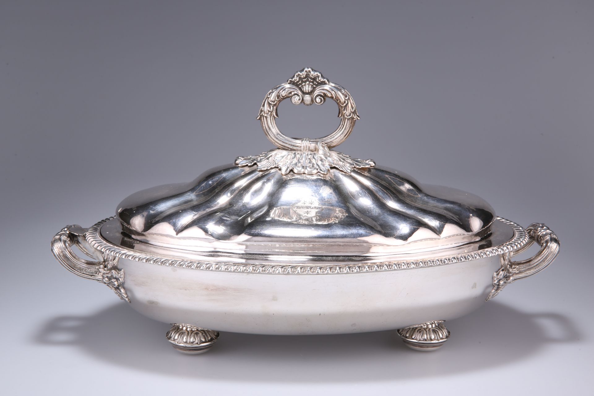 A HANDSOME SILVER-PLATED VEGETABLE TUREEN AND COVER