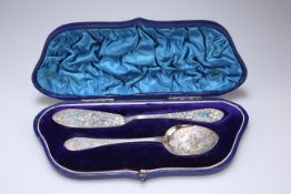 A VICTORIAN SILVER BUTTER KNIFE AND JAM SPOON