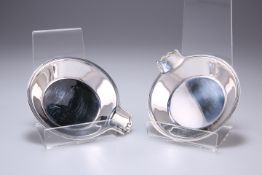 A PAIR OF TIFFANY & CO STERLING SILVER DISHES, of shallow circular form with scroll-motif thumb-