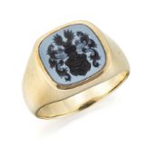 A SARDONYX INTAGLIO SIGNET RING