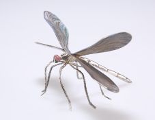 A SILVER AND ENAMEL DRAGONFLY