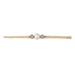 AN EARLY 20TH CENTURY PEARL AND DIAMOND BAR BROOCH