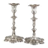 A PAIR OF GEORGE II SILVER CANDLESTICKS