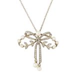 A BELLE EPOQUE DIAMOND AND PEARL PENDANT ON CHAIN