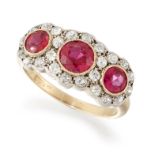 A RUBY AND DIAMOND CLUSTER RING