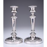 A PAIR OF OLD SHEFFIELD PLATE CANDLESTICKS