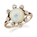AN OPAL AND DIAMOND CLUSTER RING