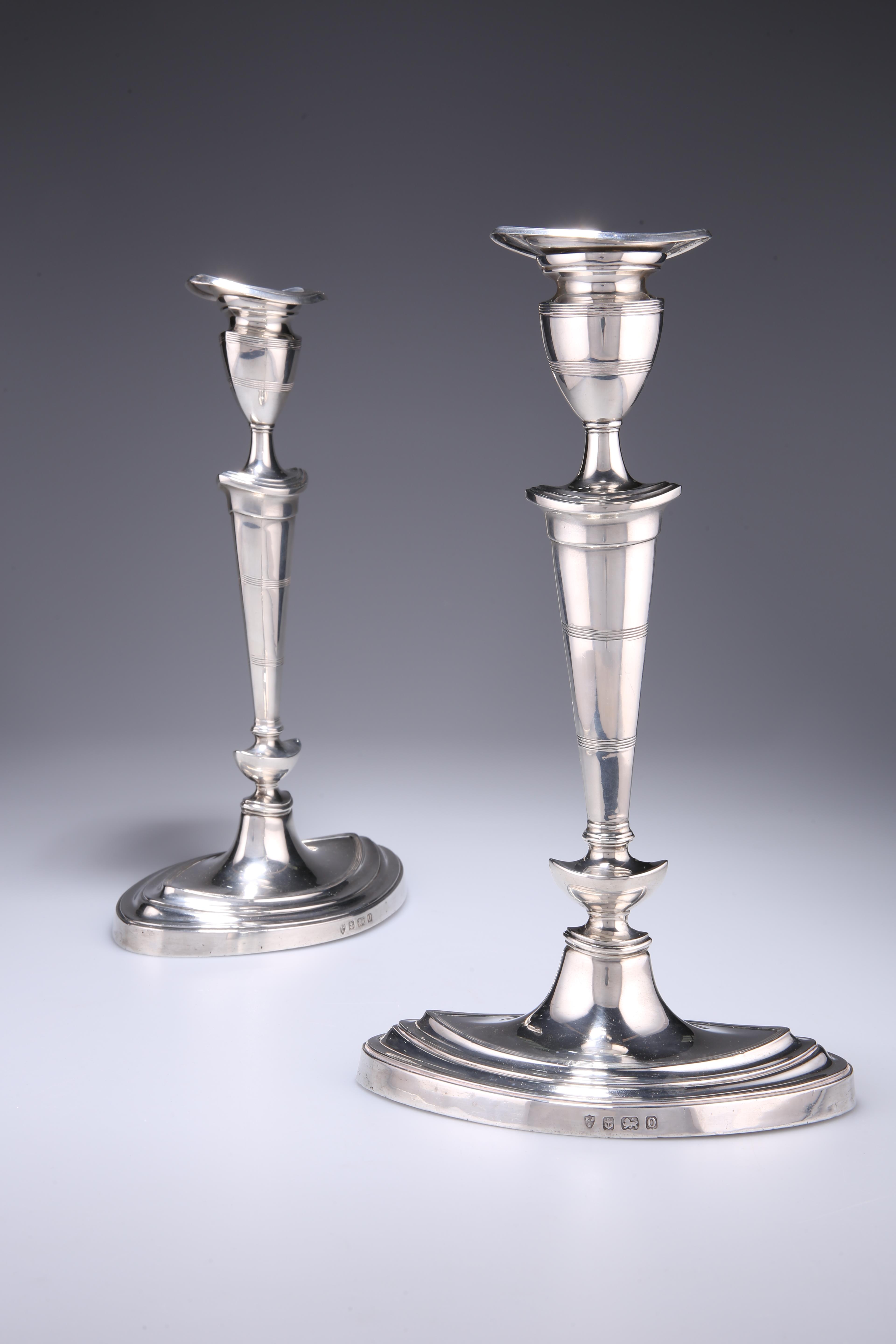 A PAIR OF GEORGE V SILVER CANDLESTICKS, by Ellis Jacob Greenberg, Birmingham 1913, in Adam style, - Image 2 of 3