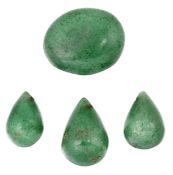 THREE ADVENTURINE QUARTZ DROP BEADS AND AN OVAL ADVENTURINE QUARTZ BEAD