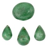 THREE ADVENTURINE QUARTZ DROP BEADS AND AN OVAL ADVENTURINE QUARTZ BEAD