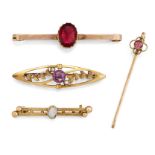 FOUR GOLD AND GEMSET BAR BROOCHES