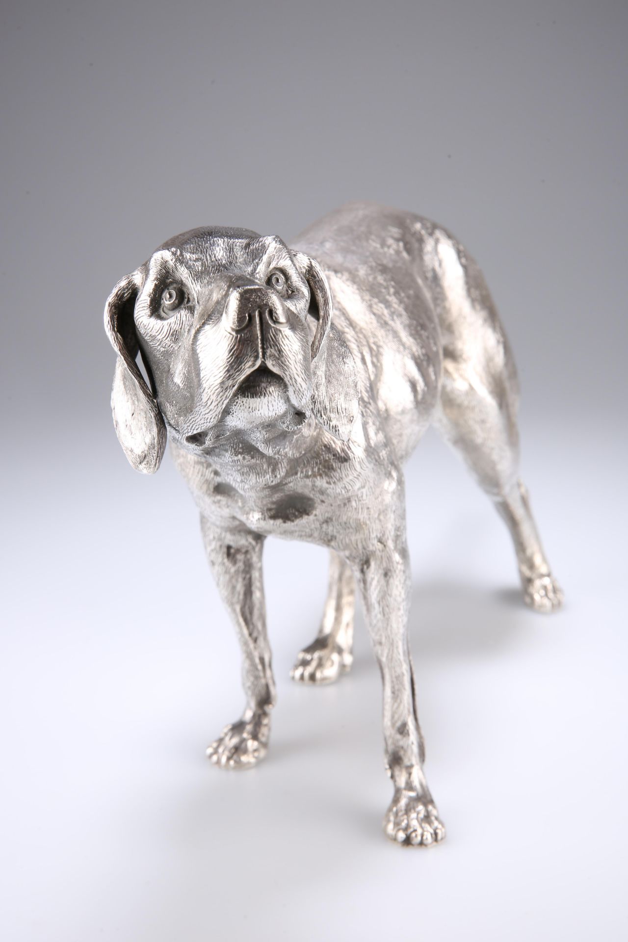 A LARGE GERMAN SILVER MODEL OF A WEIMARANER, 20TH CENTURY, lacking maker's mark, the dog modelled - Image 5 of 6