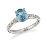 AN 18CT WHITE GOLD AQUAMARINE AND DIAMOND RING