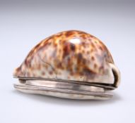 A GEORGE III SILVER AND COWRIE SHELL SNUFF, LATE 18TH CENTURY