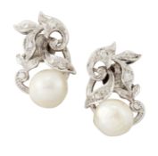 A PAIR OF CULTURED PEARL AND DIAMOND CLIP EARRINGS