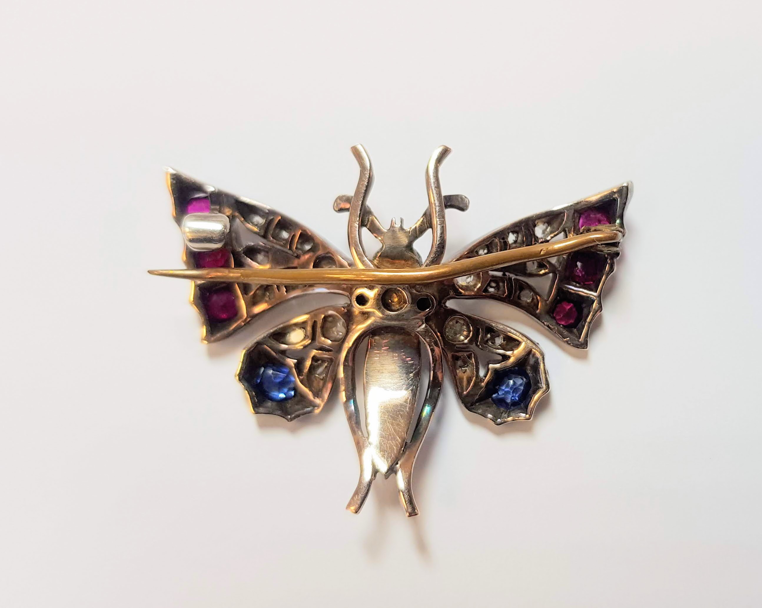 A VICTORIAN RUBY, SAPPHIRE, PEARL AND DIAMOND BUTTERFLY BROOCH - Image 2 of 2