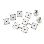A CASED ART DECO MOTHER-OF-PEARL AND LAPIS LAZULI DRESS STUD AND CUFFLINK SET